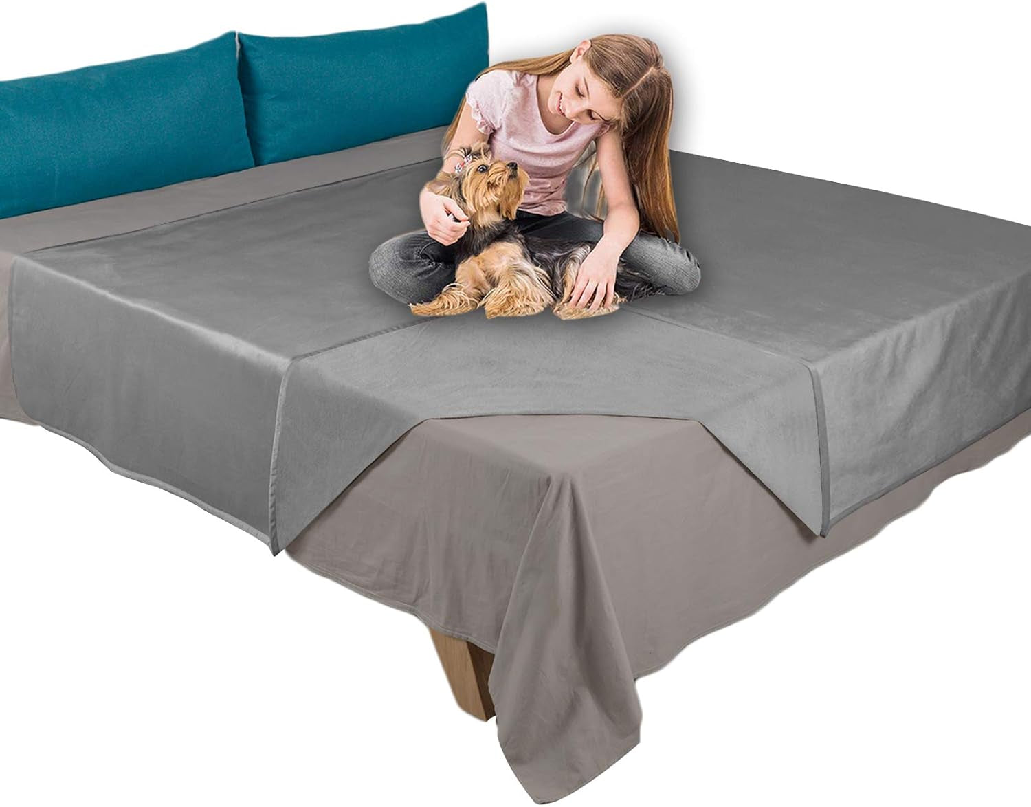 Reversible 100% Waterproof Velvet Pet Bed Blanket - Super Soft for Sofa and Bed (40x60 Inches, Light Grey & Grey)