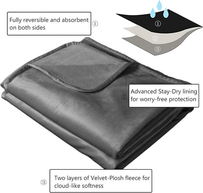 Reversible 100% Waterproof Velvet Pet Bed Blanket - Super Soft for Sofa and Bed (40x60 Inches, Light Grey & Grey)