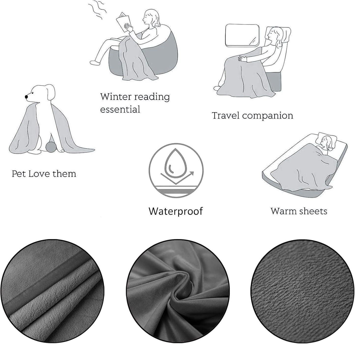 Reversible 100% Waterproof Velvet Pet Bed Blanket - Super Soft for Sofa and Bed (40x60 Inches, Light Grey & Grey)