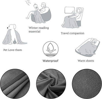 Reversible 100% Waterproof Velvet Pet Bed Blanket - Super Soft for Sofa and Bed (40x60 Inches, Light Grey & Grey)